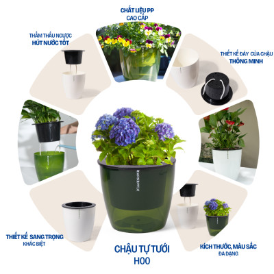 Chậu trồng cây tự tưới MONROVIA H0, chất liệu PP cao cấp, trồng hoa, cây cảnh, trang trí nhà cửa