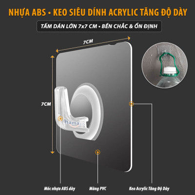 COMBO 5 Móc Sừng Nhựa Treo Giỏ Đựng Quần Áo Nhà Tắm Dán Tường Hamart Treo Đồ Đa Năng Tấm Lớn Siêu Dính