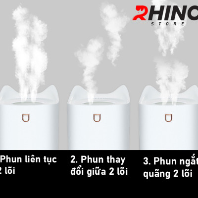 Máy phun sương tạo ẩm cỡ lớn Rhino H802 3000ml, 2 lõi phun, tích hợp đèn 7 màu, dung tích lớn cho không gian rộng - Hàng chính hãng