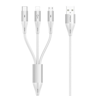 Cáp Sạc Pisen Fast 3-In-1 (Lightning/USB-C/Micro) USB-A 1.8m Anti-break