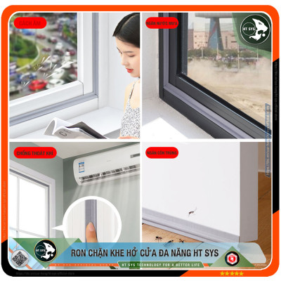 Ron Chặn Khe Cửa HT SYS - Chất Liệu PU Và PE Cải Tiến, Dài 2 Mét - Ron Dán Khe Cửa, Chân Cửa, Khung Cửa - Ngăn Gió Lùa, Cách Âm, Chống Bụi, Ngăn Côn Trùng, Chống Thoát Khí Điều Hòa, Chống Va Đập Cửa - Hàng Chính Hãng