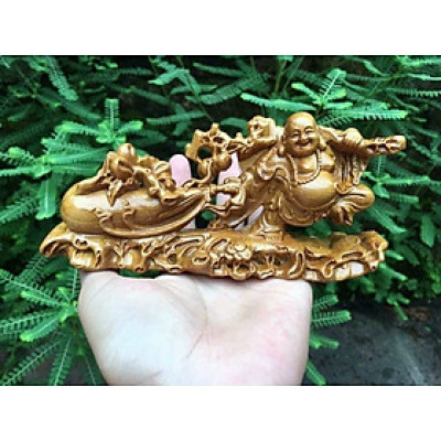 Tượng phật di lặc kéo bao tiền mini bằng gỗ bách xanh thơm nức kt 19×9×5cm