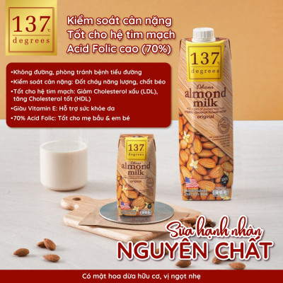Lốc 3 hộp Sữa hạt Hạnh nhân Nguyên chất 137 DEGREES 180ml