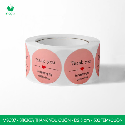 MSC07 - D2.5 cm - 1 Cuộn 500 sticker thank you tròn, nhãn dán thank you, tem dán cảm ơn