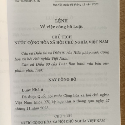 Luật nhà ở (số 27/2023/QH15, có hiệu lực ngày 1.1.2025)