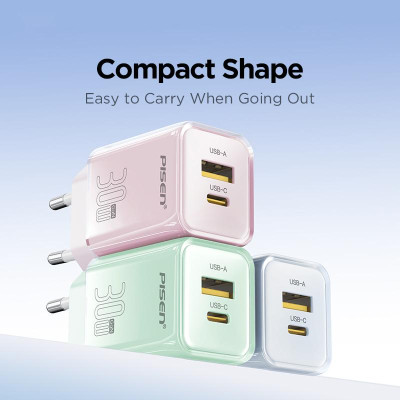 Sạc Nhanh Pisen Quick - Vivid Crystal 30W 1C1A - Màu Xanh Mint