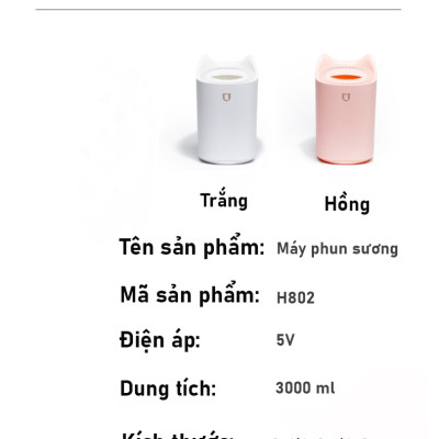 Máy phun sương tạo ẩm cỡ lớn Rhino H802 3000ml, 2 lõi phun, tích hợp đèn 7 màu, dung tích lớn cho không gian rộng - Hàng chính hãng