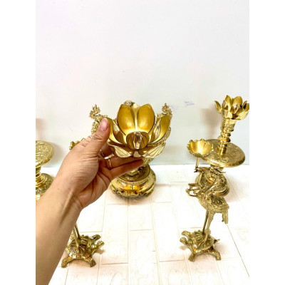 BỘ ĐỈNG NGŨ SỰ 36 CM  CHẤT LIỆU BẰNG ĐỒNG VÀNG  BỘ THỜ CÚNG TÂM LINH
