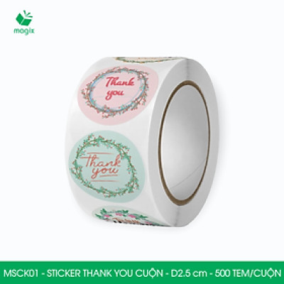 MSCK01 - D2.5 cm - 1 Cuộn 500 sticker thank you tròn, nhãn dán thank you, tem dán cảm ơn