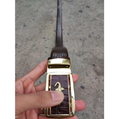 Nịt da cá sấu BẢN LỚN phù hợp bụng bia. Da bụng vân đẹp nhẹ nhàng! (mặt vàng)