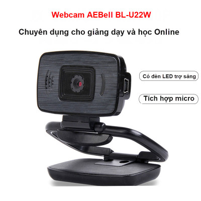 ROGTZ - Webcam học Online cho máy tính AEBell BL-U22W Độ phân giải HD 720P Micro thu âm đa hướng Quay 360 độ Trục xoay linh hoạt Chỉnh sáng thông minh Cáp dài 1,5m USB 2.0 Tương thích nhiều HĐH Dễ cài đặt Dễ sử dụng - Hàng Chính Hãng