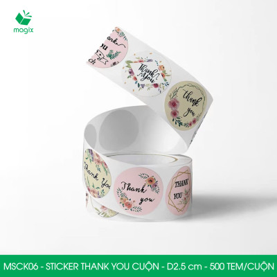 MSCK06 - D2.5 cm - 1 Cuộn 500 sticker thank you tròn, nhãn dán thank you, tem dán cảm ơn