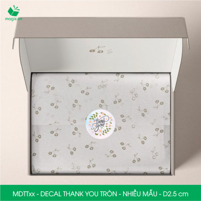 MDTT - D2.5cm - 50 Sticker Thank you, decal Thank you tròn dán hộp carton, tem cám ơn, nhãn dán cảm ơn trang trí gói hàng - Nhiều màu