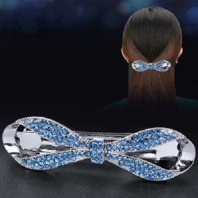 Kẹp tóc đính đá hình nơ vô cực màu xanh đen - Kẹp tóc nữa sau sang trọng