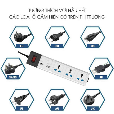 Ổ cắm điện Rạng Đông OC02.USB - Ổ điện thông minh tích hợp 2 cổng sạc USB - chống giật, tự ngắt, công suất 2500W