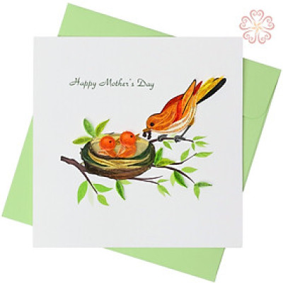 Thiệp Giấy Xoắn Chúc Mừng Ngày Của Mẹ - Gia Đình Chim - size 15x15cm