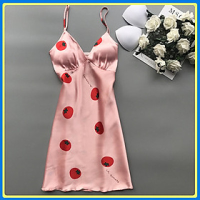 Q147 Váy ngủ lụa hai dây kèm mút ngực in hoa văn sexy - Đầm ngủ lụa hai dây - Váy ngủ