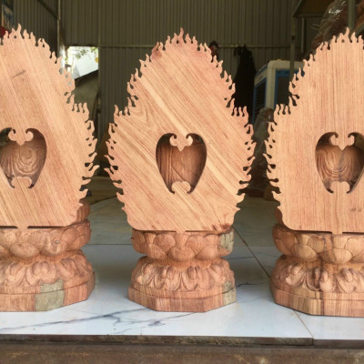 Bộ tượng phật tam thánh ngồi đài sen bằng gỗ hương kt cao 30×15×16cm