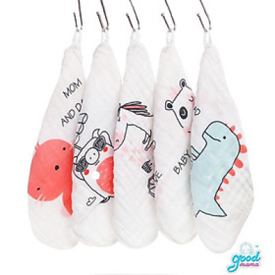 Khăn sữa cho bé 6 lớp, Set 5 khăn 30x30cm, vải mềm mại dày dặn thấm hút tốt