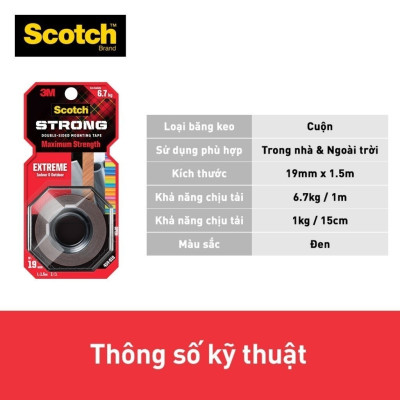 Băng dính hai mặt siêu dính 3M SCOTCH 414-S19, 19 mm x 1.5 m, 19mm x 4m