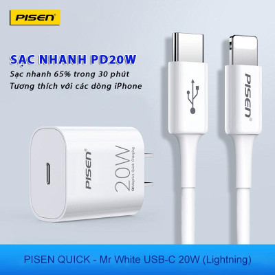 Bộ Sạc Nhanh Mr White USB-C 20W CL1000 Lightning - Pisen TS-C135