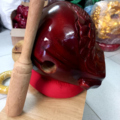 Mõ tụng kinh bằng gỗ mít làm mầu mận chín kt 20cm