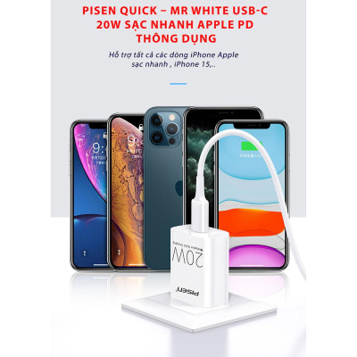 Bộ Sạc Nhanh Mr White USB-C 20W CL1000 Lightning - Pisen TS-C135