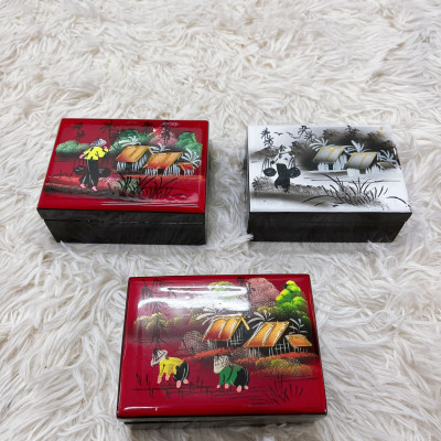 Loại 1- Hộp Đựng Đồ Trang Sức Bằng Gỗ Sơn Mài 8x11cm Lót Vải Nhung Đỏ Sang Trọng