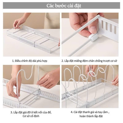 Kệ Để Nồi Chảo Đa Năng - Giá Úp Nồi Điều Chỉnh Độ Dài, Tiết Kiệm Không Gian, Kệ Nhà Bếp - HÀNG CHÍNH HÃNG MINIIN