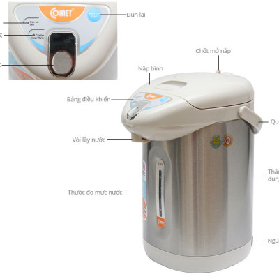 Bình thủy điện Comet CM3216 – Dung tích 3.6L, 3 chế độ giữ ấm 98/85/60°C, ruột inox 304, công suất 730W – Hàng Chính hãng, bảo hành 12 tháng