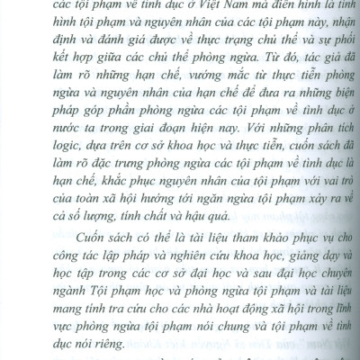 Phòng Ngừa Các Tội Phạm Về Tình Dục Ở Việt Nam (Sách chuyên khảo) 