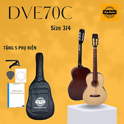 Đàn guitar classic mini DVE70C size 3/4 đàn ghita dành cho trẻ em + Tặng giá trình, Bao da phụ kiện đàn guitar