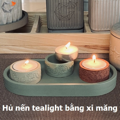 Set 4 hủ nến bằng xi măng Seeart đựng viên nến thơm tealight candles - hàng handmade DIY, cốc để nến cúng phật , bàn thờ trang trí