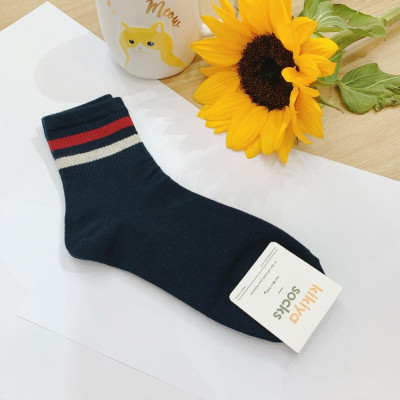 Tất vớ nữ cổ cao sọc ngang Kikiya cao cấp Hàn Quốc W-C-002