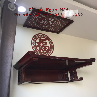 Combo bộ bàn thờ chung cư bằng gỗ sồi + ám khói +chữ phúc hay chữ bất kỳ 