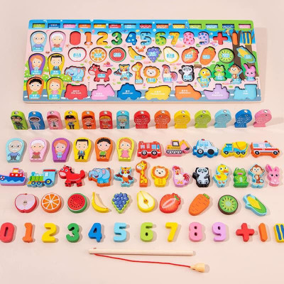 Bảng Chữ Cái Montessori 7 in 1 Kèm Xếp Hình Câu Cá Nam Châm Cho Bé
