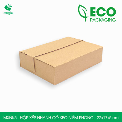 MXNK5 - 22x17x5 cm -60 hộp carton đóng hàng xếp nhanh có keo niêm phong - Hộp gói hàng, hộp quà