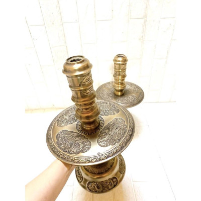 ĐÔI NẾN CAO 40 CM NẶNG 5 kg HOA VĂN TỨ LINH CHẤT LIỆU BẰNG ĐỒNG