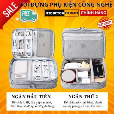 Túi Đựng Phụ Kiện Điện Thoại Máy Tính Lớn Cải Tiến Nhiều Ngăn Chống Nước, Chống Sốc Hàng Chính Hãng miDoctor - 2 NGĂN