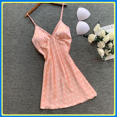 Q147 Váy ngủ lụa hai dây kèm mút ngực in hoa văn sexy - Đầm ngủ lụa hai dây - Váy ngủ