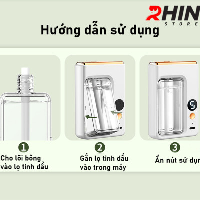 Máy phun sương tinh dầu Rhino H601 tạo ẩm 5 chế độ, tích điện, nhỏ gọn, dán tường - Hàng chính hãng