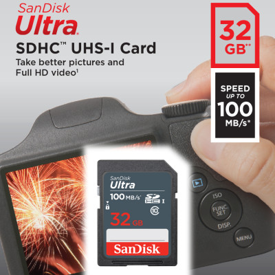 Thẻ nhớ SD Sandisk Ultra GN3 32GB 100MB/s UHS-I (cho máy ảnh) - Hàng Chính Hãng