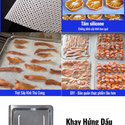 Máy Sấy Thực Phẩm Inox HTG 8 khay DBC08-A01 Sấy Khô Hoa Quả, Thịt, Đồ Ăn, Tia UV Khử Khuẩn, Hẹn Giờ, Hàng Chính Hãng