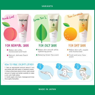 Sữa Rửa Mặt Sạch Sâu Chiết Xuất Lá Trà Xanh Kracie Naive Face Wash (Green Tea) - Tuýp 130G