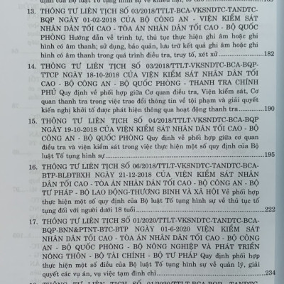 Các thông tư liên tịch của Tòa án nhân dân tối cao - Viện kiểm sát nhân dân tối cao - Bộ tư pháp - Bộ công an - Bộ quốc phòng về hình sự, tố tụng hình sự, dân sự, tố tụng dân sự, hành chính, kinh tế, thương mại, lao động, hôn nhân gia đình mới nhất