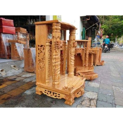 Bàn thờ thần tài ông địa gỗ gõ đỏ ngang 60 cm quỳ trụ điện tử