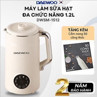 Máy Làm Sữa Hạt Daewoo 1.2L DWSM-1512, tặng Cẩm Nang 50 Công Thức - Máy Xay Nấu Đa Năng - Hàng chính hãng