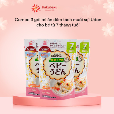 Combo 3 Mì ăn dặm Hakubaku Baby Udon dành cho trẻ từ 7 tháng tuổi