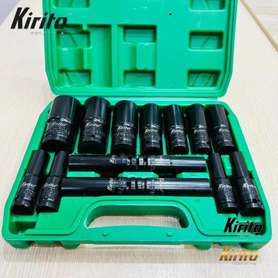 Bộ đầu khẩu 1/2 dài 8cm màu đen từ số 8-32mm cao cấp thép CRV sử dụng tháo lắp bulong chuyên nghiệp