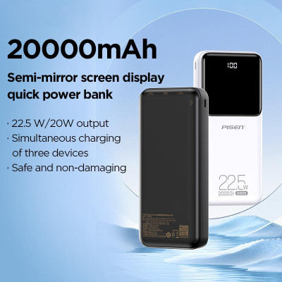Sạc Dự Phòng Pisen Quick Semi - Mirror 22.5W 20000mAh - Màu Đen